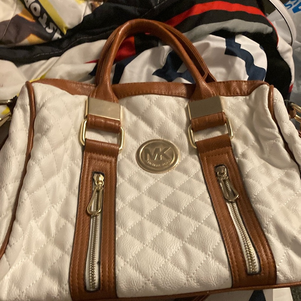 Knock off Michael Kors White and Brown Quilted Satchel